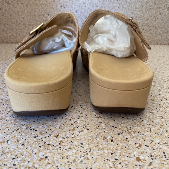 WOMENS VIONIC RIO ADJUSTABLE PLATFORM SANDAL LEATHER GOLD CORK SIZE 10 - Picture 6 of 12